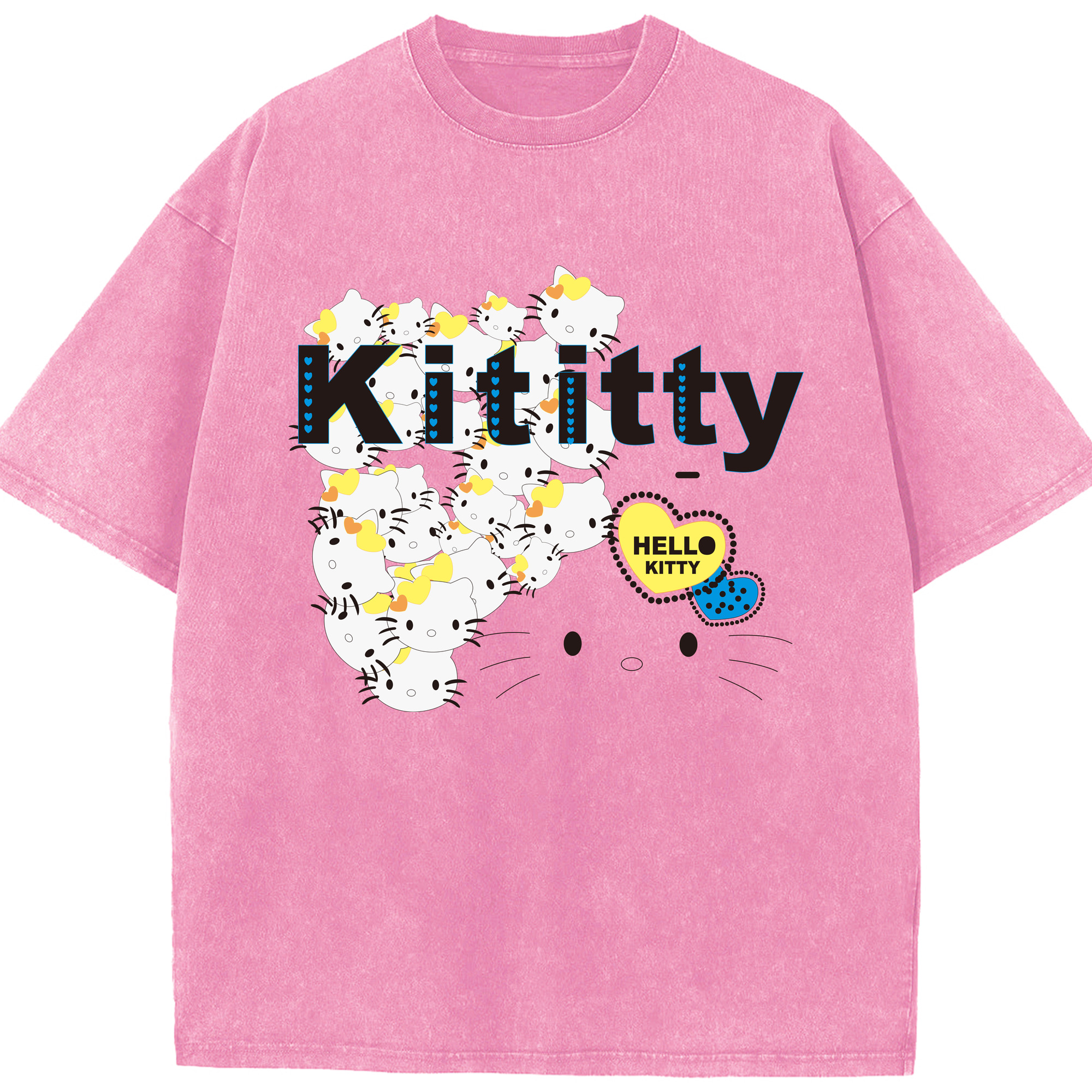 （画像用） Hello Kitty ハローキティ 綿100% ヴィンテージ風 半袖Tシャツ（フロントプリント）